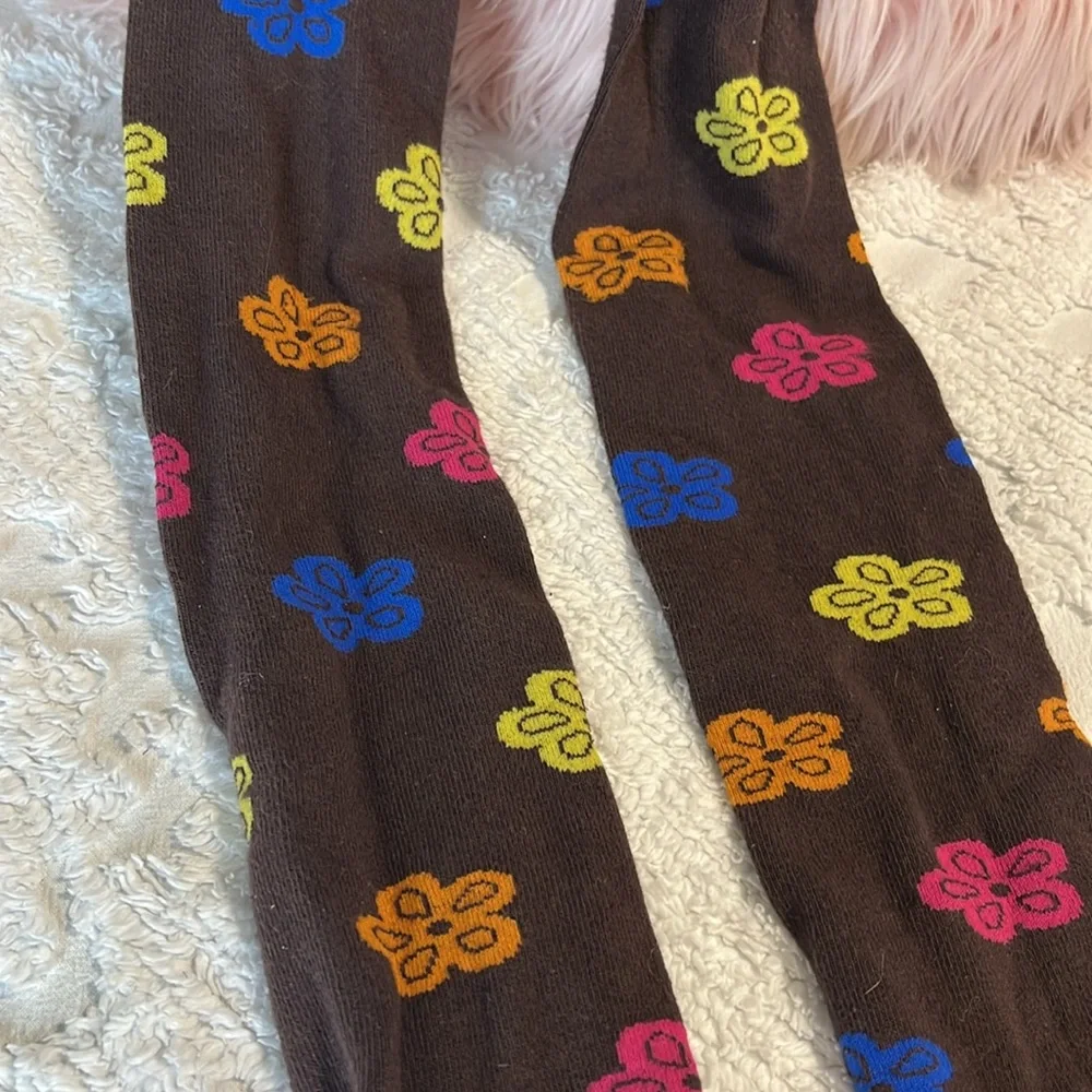Brown Floral Cotton Stockings Tights